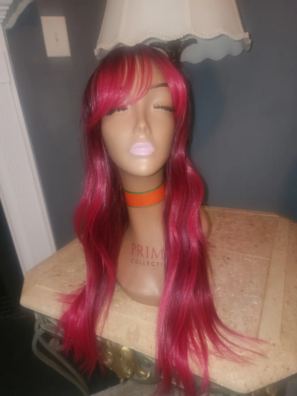 Vibrant Pink/red Ombre Women’s Wig with Curtain Bangs